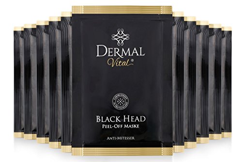 Original Black Head Peel off Maske gegen Mitesser, unreine Haut, Akne Laborgeprüft by Dermal Vital® Farbe: schwarz (10 Stück)