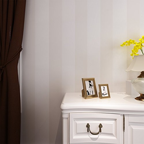 HANMERO Modern Beflockung Vliestapete Schön Fototapete Streifen geprägt Streifen für Schlafzimmer, Whonzimmer, Hotel 0,53*10m (5,3m2) Beigeweiß 68030 Farben ¡­ - 2