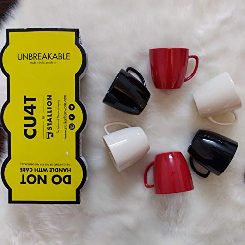STALLION BARWARE Microwave and Food Safe Polycarbonate Plastic Unbreakable Tea Cups , 150 ml -Set of 6