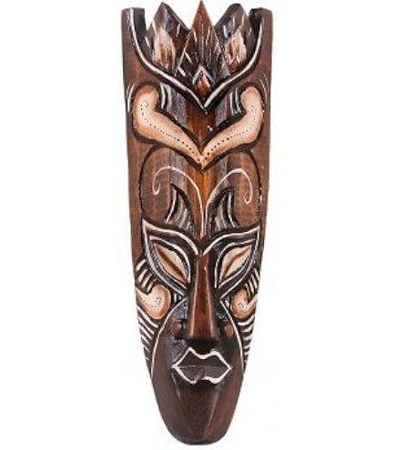 Grand Masque Tiki En Bois Peint Coco Papaya - 100 Cm, Déco Ethnique Polynésienne