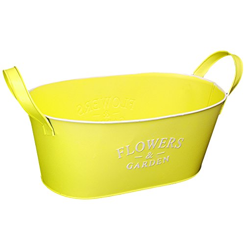 Preisvergleich Produktbild 3 Stück _ Design - Blumentöpfe / Pflanzkübel / Pflanzschale - METALL - " Flowers & Garden - gelb zitrone - pastell " - OVAL - 34 cm - MITTEL - mit Henkel - Eimer / Dekotopf - Übertopf STAPELBAR - Pflanztopf - Blech - Blumenschale - Blumenkübel / Metalltopf - z.B: Kräutergarten - Kasten / Topf - Blumen - Balkon - Garten & Terrasse Kräuterinsel - Blumeninsel - zum Stapeln - wie Blumenampel - Blumenkasten - Kübel - Retro & Nostalgie - Pflanze - Dekoration - Tischdeko