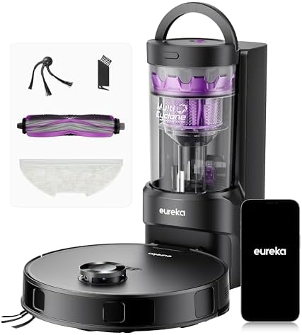 EUREKA E20 Evo Plus Robot Aspirapolvere e Lavapavimenti, 10.000Pa, Anti-Groviglio, 180min Autonomia, Mappatura LDS, Base Senza Sacchetto, Controllo Vocale