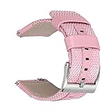 BEWISH 24mm Uhrenarmbänder Stoff + Lederarmband Ersatz Sport Smartwatch Super Softarmband für Herren Damen Kalbsleder Ersatzband Uhrarmband Edelstahl Metall Dornverschluss