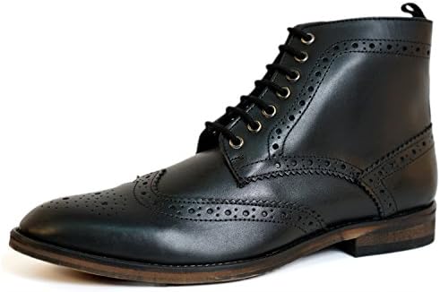 Mens Classic Leather Lace-up Brogues Boots (UK 8 EU 42, Black)