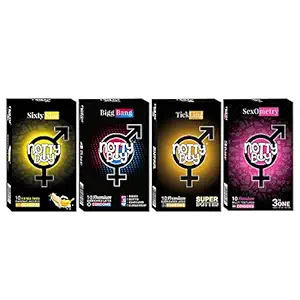 NOTTY BOY Ultra Thin Banana Flavour, Super Dotted 1500 Dots, 4IN1(Ribbed, Dot, Contour, Climax Delay) And 3IN1 Multi Textured Condom For Men ? (4x10s)