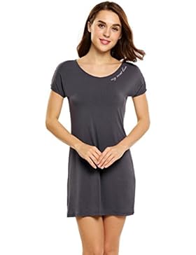 Ekouaer Damen Gemütlich Nachthemd kurzarm Sleepshirt Knielang Nachtwäsche Negligee