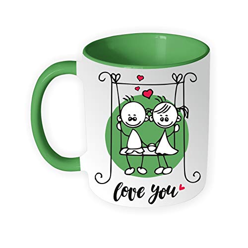 Ezellohub Love You Printed Ceramic 325ml Coffee Mug (Printed Coffee Mug for Husband/Wife