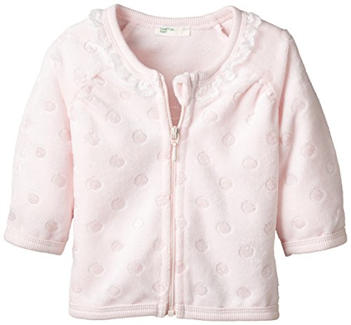 United Colors of Benetton Baby-Girls Spotty Velour TRK Polka Dot Track Jacket, Pale Pink, 6 to 9 months (Manufacturer Size: 68 cms)