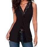 Yvelands Damen Casual Weste Unterhemd Solide V-Ausschnitt Cross Sleeveless Verbandhemd Tank Top Bluse(Schwarz,S/M/L)
