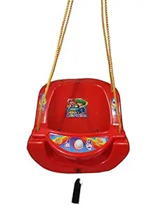 MJE Hanging Solid Plastic Swing Chair/JHULA Weight Capacity Up to 20 KG for Kids Indoor/Outdoor Beautiful Hanging Swing Jhula Balcony, Home,Garden (Red Color)