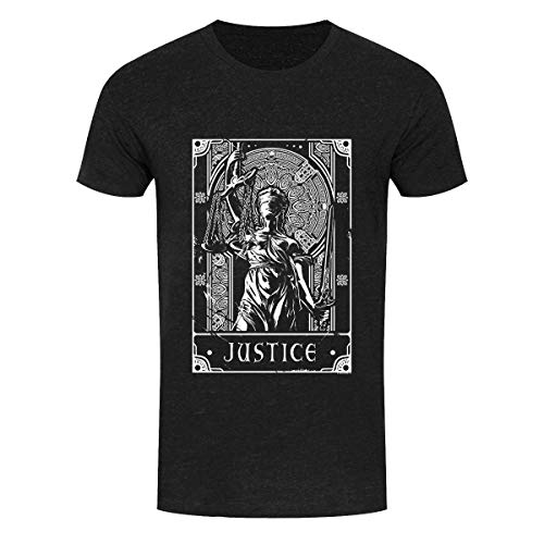 Deadly Tarot - Camiseta Negro Jaspeado diseño Justice para Chico Hombre (XXL) (Negro)