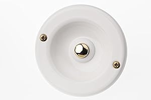 HUBER Podtynkowy przycisk dzwonka, 1-krotny, z mosiądzu, okrągły - przycisk dzwonka do drzwi wejściowych podtynkowy z mosiądzu - przełącznik dzwonka, dzwonek, biały