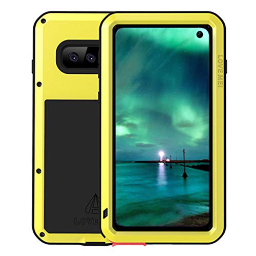 LOVE MEI Coque Galaxy S10 Plus, Heavy Duty Housse imperméable en étanche Antichoc Anti-poussière Etui Métal Aluminium Case avec Verre trempé pour Samsung Galaxy S10 Plus Protecteur Cover (Jaune)
