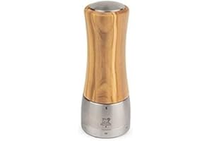 PEUGEOT - Salzmühle Madras u‘Select 16 cm -6 voreingestellte Mahlgrade - Innovatives Zirlion-Mahlwerk für pulverfeines Salz - Aus PEFC-zertifiziertem Olivenholz und Edelstahl - Französisches Know-how