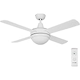 UNIVERSALBLUE Ventilador de Techo Blanco Silencioso con Luz | Ventilador Aspas Reversibles Blanco Madera | Motor Eficiente | 