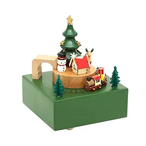 Decdeal Christmas Train Music Box Stem-Winding Musical Box Beech Wood Music Box Dancer Moving Magnetic Train Mechanical Wind-up Toggle Switch Excellent Gifts & Decorations