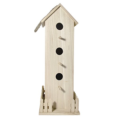 RAYHER 6178400 Vogelhaus mit Gartenzaun, 19 x 16 x 44 cm