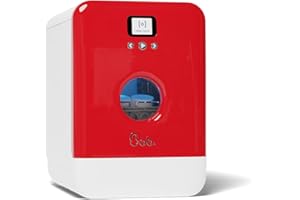 DAAN TECH Bob - Lave-vaisselle Compact 3 Couverts Encastrable - Pose Libre, Avec Réservoir, Portable - Séchage Naturel - Assiette 29 cm - Label Origine France Garantie, Eco-Conçu (Blanc-Rouge)