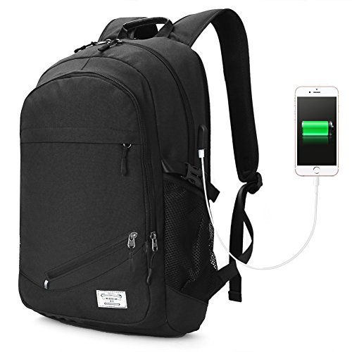 Leichter Laptop-Rucksack College Schultasche Computer Rucksack mit USB-Port passt 39,6 cm Laptop Notebook Black-01 39,6 cm (15,6 Zoll)