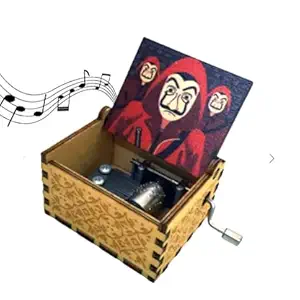 CAAJU La Casa De Papel Print Bella Music Ciao Box Wooden Engraved Vintage Musical Box Gifts Colorful (la casa de Papel 2)