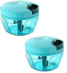 Shree Jee Mini Handdy Chopper,Vegetable Chopper with 3 Sharp Stainless Steel Blade, Anti Slip Silicone(Pack of 2)Green