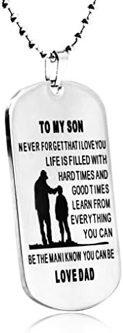 LITTONE® Dad Mum To Son Mens Jewelry Dogtag Pendant Necklace Military Stainless Steel Dog tag Love Gifts (Dad to Son D)