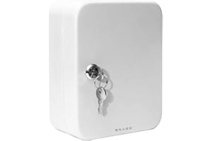 ‎BRASQ BRASQ Schlüsselkasten KC100 aus Metall, Abschließbar, Grauer Schlüsselschrank mit 20 Haken, Schlüsselbox mit Zylinderschloss, Größe 16 x 20 x 7,5 cm (L x B x H)