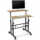 Y&uuml;kseklik Ayarlı Bilgisayar/laptop Ve &Ccedil;alışma Masası - &Ccedil;am 80x60 (TEKERLİ) Oval Kenar