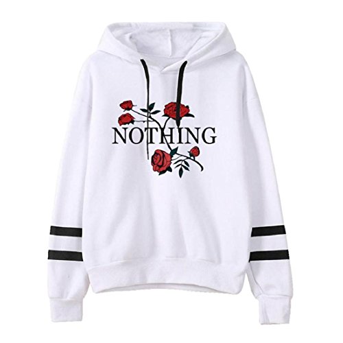 Preisvergleich Produktbild PAOLIAN Frauen Herbst Winter Mantel Blumen Druck Damen Langarm Kapuzenpullover Lose Hoodie Kapuzenpulli Freizeit Oberbekleidung Tops Pullover Bluse (S, Weiß)