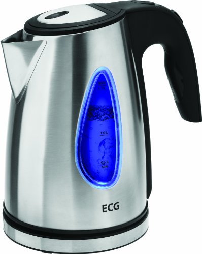 ECG RK 1740 KE Edelstahl Wasserkocher, 2000 W, Fassungsvermögen 1.7 l, Drehbar um 360°, Abnehmbarer Filter, Edelstahl