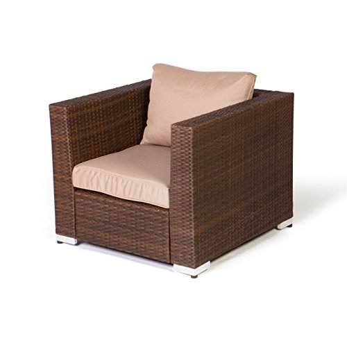 Vanage Gartenmöbel-Set Rom - Rattan-Optik - Polyrattan Lounge-Möbel für Garten, Balkon & Terrasse - Rattansofa & 2 Rattansessel & Gartentisch - Outdoor-Garnitur mit Auflage & Kissen, Braun