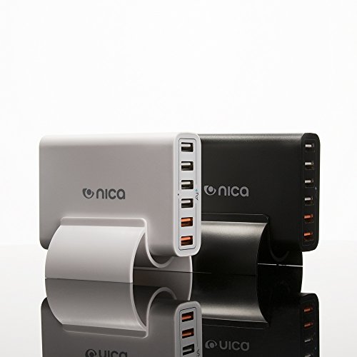 nica 6 Port USB Ladegerät Charger Quick Charge 2.0 Charging Station | Multi-Port mehrfach 6-Port Ladeadapter Reiseadapter Mehrfachstecker mit Ladekabel für iPhone Android iPad PSP MP3 Smartphone z.B. Apple Samsung Sony für HUAWEI – Weiß - 6