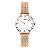 Mode Einfach Herrenuhren Damenuhren - Legierungs Armband Ultra Dünn Zwei Zeiger Armbanduhren für Damen Mädchen, Roségold-Damen Klein
