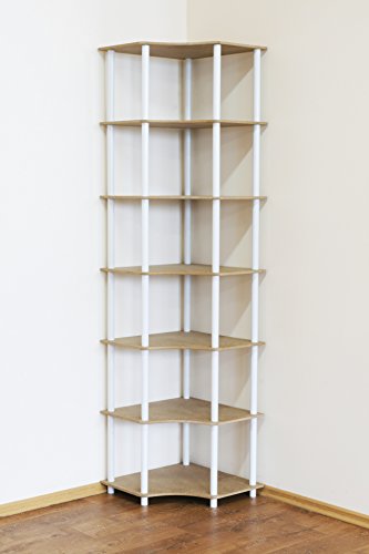 Rohrregal 7 Böden Eckregal Breite 56cm Zimmer- Büro- Bücher- Kellerregal ... ... (Weiß) DEDAL-7W