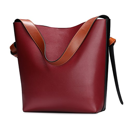 S-ZONE Frauen Farbblockierung Echtes Leder Schulter Beutel Handtaschen