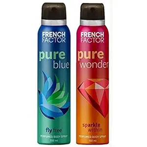 The French Factor Pure Blue & Wonder Deodorant Body Spray For Women, Combo (150ml, Pack of 2)