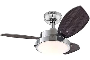 Westinghouse Lighting 76 cm Deckenventilator Wengue 78762 mit Einzelleuchte und drei Flügeln, Ausführung in Chrom mit Opalmilchglas
