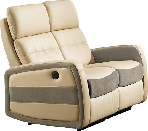 Electric Relaxing MARCO Leather beige Sofa and 2 Seater Sofa-Grey Fabric