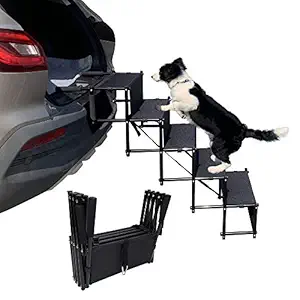 maxpama Increased Nonslip Dog Car 5 Steps for SUV, Trucks,Couch and High Beds - Durable Metal Frame Pet Stairs Support up to 150 Lbs - Lightweight Folding Pet Ladder Ramp for Indoor Outdoor Use,Black