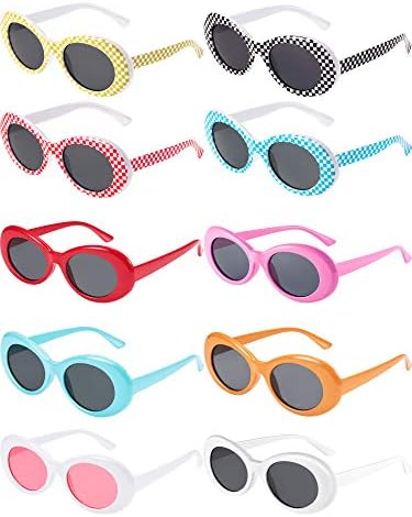 10 Pieces Retro Clout Oval Goggles Mod Thick Frame Kurt Round Lens Sunglasses 10 Colors Women Men Girl Boy Sunglasses