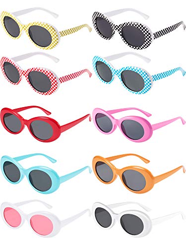 10 Pieces Retro Clout Oval Goggles Mod Thick Frame Kurt Round Lens Sunglasses 10 Colors Women Men Girl Boy Sunglasses