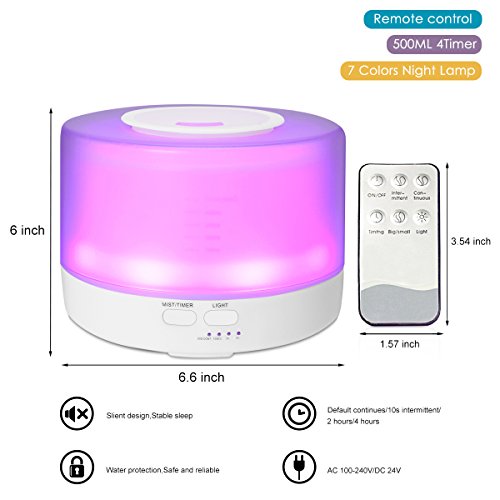Aroma Diffusor, EIVOTOR 500ml 2 in 1 Aroma Diffusor Ultraschall Luftbefeuchter Oil Holzmaserung Düfte Humidifier Raumbefeuchter Duftzerstäuber automatich Aromatherapie Diffuser Nebelausstoß Abschaltautomatik Kalten Nebel Technologie Messbecher Humidifier & Aromatherapy mit 3 Timereinstellungen und LED Farbwechsel Fernsteuerung für das Schlafzimmer, Büro, Wohnzimmer, Bad, Konferenzräume , Hotels, Yoga-Club, Fitness-Center, SPA usw. - 4
