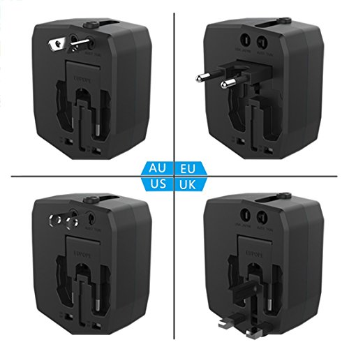 Memento Multifunktionaler Weltraumadapter | ULTIMATE REISE ADAPTER | All-in-One POWER SUPPLY und PLUG CONVERTER mit intelligenter 2.5A FAST CHARGE Ausgabe | Dual USB Ports und eine eingebaute 6000mAh POWER BANK | Gleichzeitiges Wechselstrom- u. USB-Aufladen | Tragbarer USB-WANDSTECKER Kompatibel mit mehr als 150 Ländern, darunter Europa, Großbritannien, USA, Japan, Hongkong, Singapur, Thailand und Australien! (Black) - 3