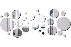 Youery 32 sztuki okrągłych luster "zrób to sam" srebrne lustro samoprzylepne płytki lustrzane samoprzylepne tło telewizyjne płytki lustro naklejki ścienne