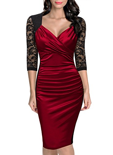 MIUSOL Femmes Robe Vintage 1940s Dentelle Swing Vêtement de Soirée - Rouge - Taille XX-Large