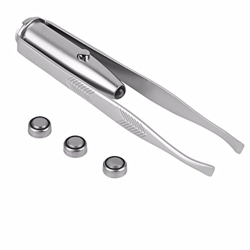 asentechuk® Edelstahl Oblique Mund LED-Licht Augenbrauen-Pinzette Clip Zange Make up Beauty Werkzeug - 3