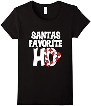 Women's Santas Favorite HO shirt cute Santa Claus Christmas tee Small Black