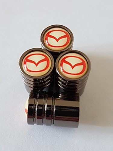 MAZDA White and Red top Titanium Grey Deluxe Car Tyre Dust Valve caps set of Four boxed All Models Mazda3 MX-5 CX-5 Mazda6 Mazda2 CX-3