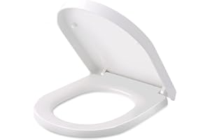 HIMIMI - Tapa de WC, Asiento para Inodoro en Forma de D, Bisagras Ajustables, Cierre Suave Lento, Desmontaje rápido, Fácil de Limpiar, Blanco, 450 x 361 x 53 mm