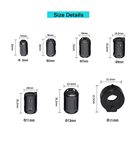 10er-Pack 3mm Durchmesser Schalter auf Ferrit Kern Kette Ringkerndrossel Cord RFI EMI Geräusch unterdrückungs-Filter für USB Audio Video Power Kabel schwarz - 7